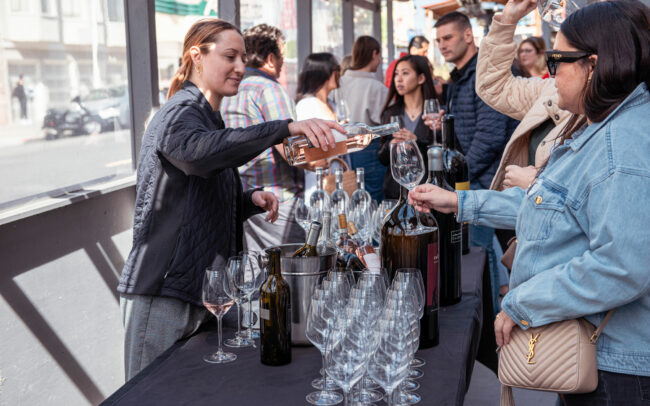 Pouring wine to guests at an event at Cultivar SF