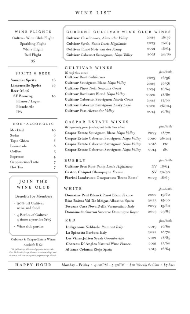 CSF Wine List